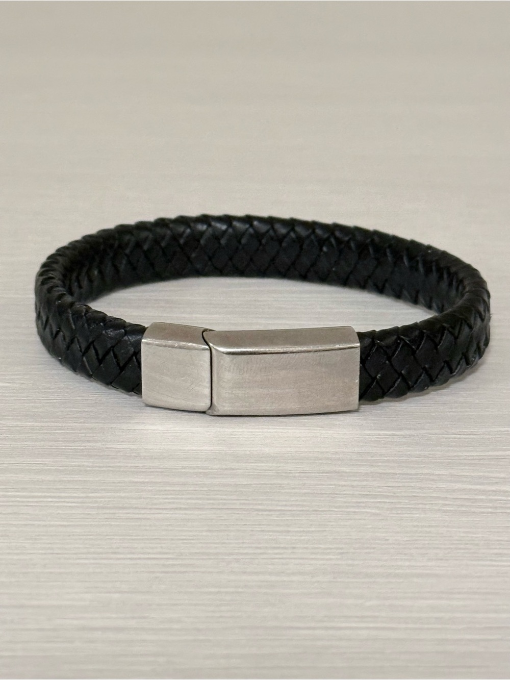 Barbieri Italian Black Leather & Steel Bracelet